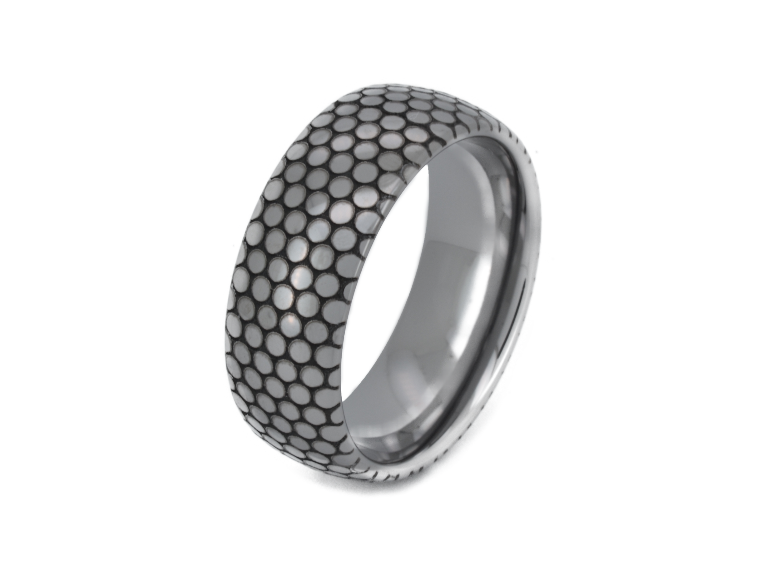 Exquisite 18k white gold-plated tungsten carbide man wedding band featuring a unique engraved design similar to snake skin for a romantic promise or anniversary ring. Ideal for engagement or as a meaningful gift, blending elegance with durability.