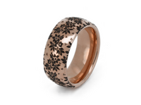 Blooming Grace tungsten ring with laser-engraved surface detail, shown against a light background.