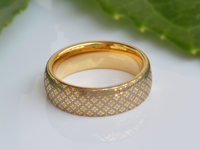Product photo of the The Vintage Chic tungsten ring with laser-engraved surface detail.