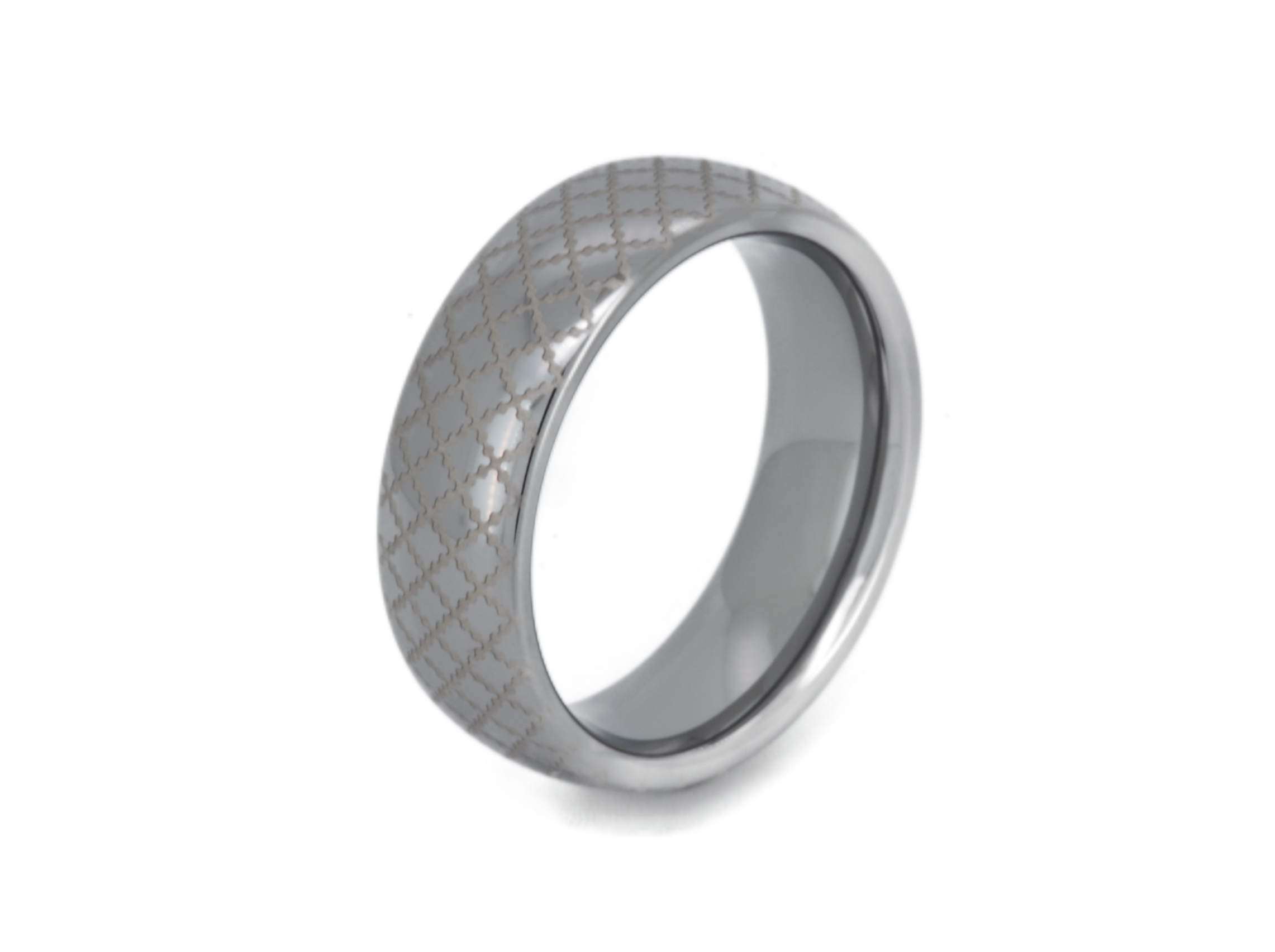 6mm Tungsten Carbide Ring, White Gold-Plated, Elegant Engraved Band, Unique Grid Pattern Design, Romantic Anniversary or Engagement Gift, Perfect for Couples; Promise Ring, Durable Wedding Jewelry.