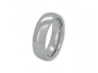 High Polished White Gold Tungsten Wedding Band with a polished plain surface, shown against a light background.