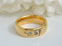 Product photo of the Eternal Imprint personalized ring with personalized imprint engraving.