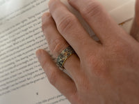Product photo of the Boho Floral Mandala tungsten ring with laser-engraved surface detail.