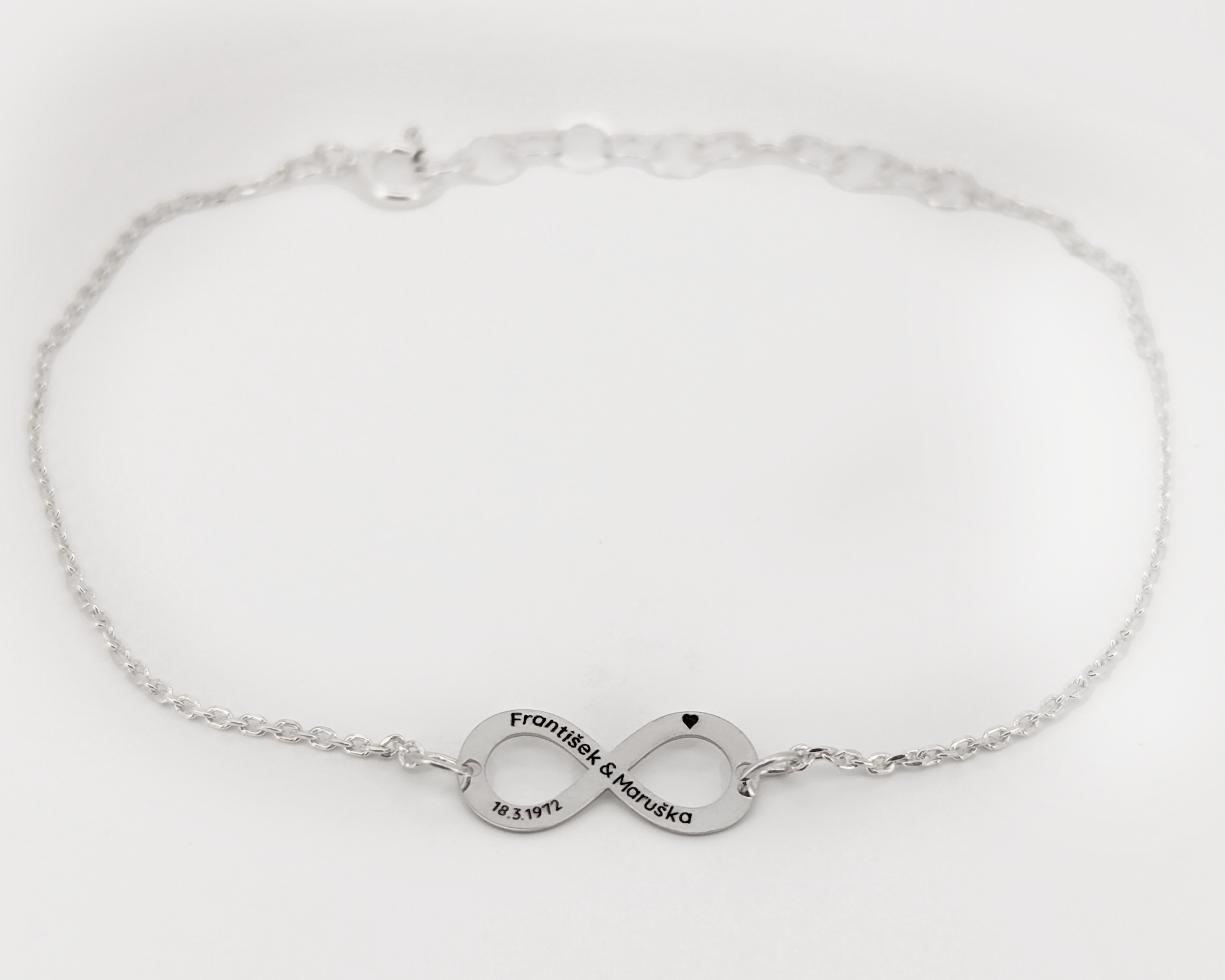 Silver bracelet with infinity symbol of eternal love with personalized engraving