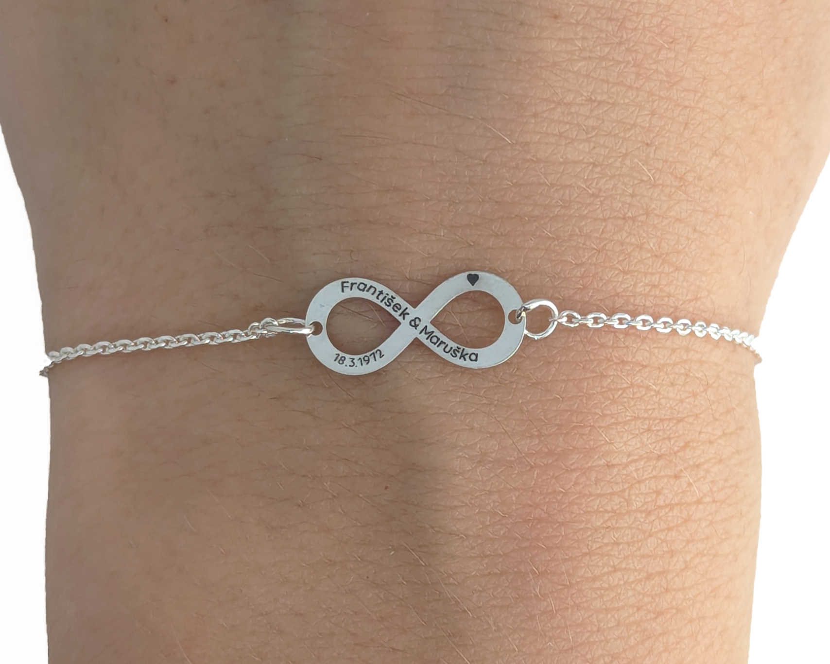 Silver bracelet with infinity symbol of eternal love with personalized engraving