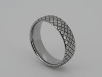 Video preview of the White Gold Quilted Elegance tungsten ring showing the surface detail as the item moves.