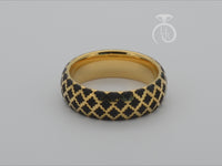 Video preview of the Golden Black Quilted Elegance tungsten ring showing the surface detail as the item moves.