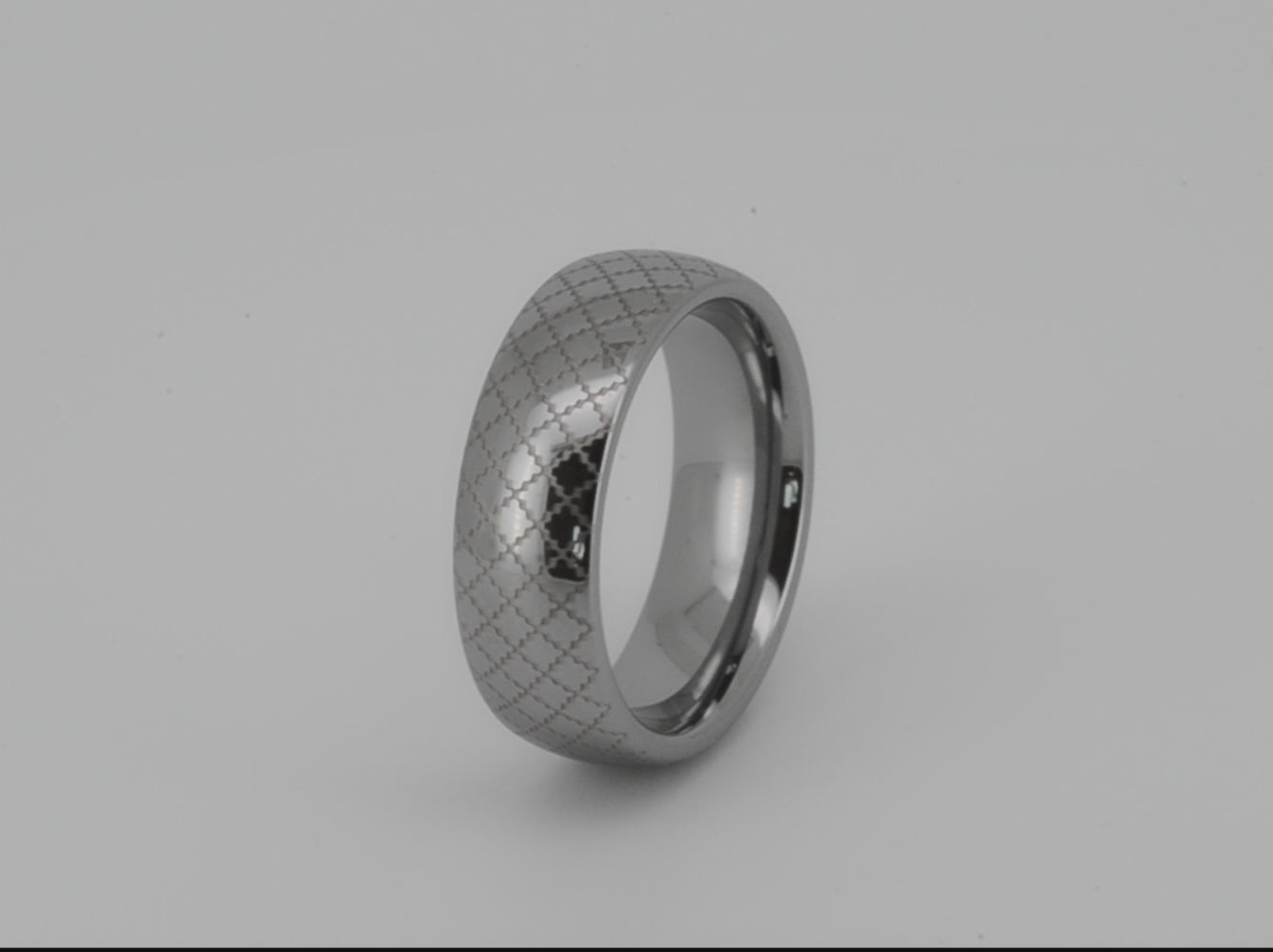 6mm Tungsten Carbide Ring, White Gold-Plated, Elegant Engraved Band, Unique Grid Pattern Design, Romantic Anniversary or Engagement Gift, Perfect for Couples; Promise Ring, Durable Wedding Jewelry.