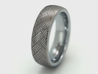 Video preview of the Urban Herringbone tungsten ring showing the surface detail as the item moves.