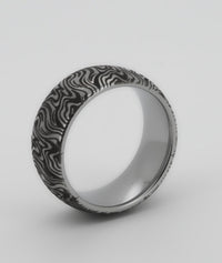 Video preview of the White Gold Mokume Majesty tungsten ring showing the surface detail as the item moves.