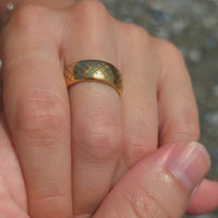 Video preview of the Quilted Grace tungsten ring showing the holographic effect shifting in the light.