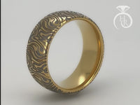 Video preview of the Golden Mokume Majesty tungsten ring showing the surface detail as the item moves.