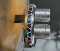Video preview of the HoloHearts tungsten ring showing the holographic effect shifting in the light.