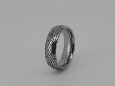 Unique geometric-patterned band, unisex design for her or him, perfect as a wedding, anniversary, or birthday gift. Fashionable and modern, crafted white gold-plated tungsten. Distinctive and elegant jewelry. Durable suitable for everyday wear.